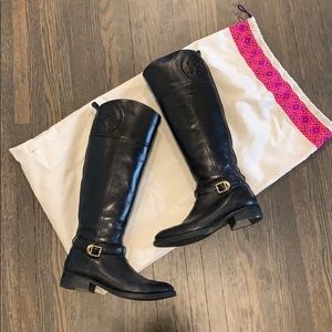 Tory Burch Black Marlene Leather Riding Boots